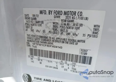 2013 Ford F-150 Fx2 из США, поврежденный, VIN 1FTFW1CF5DFA04143